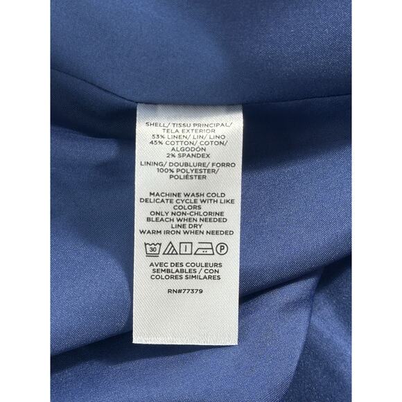 Ann Taylor Factory Womens Blazer 14 Blue Linen Blend One Button Jacket - Picture 12 of 15